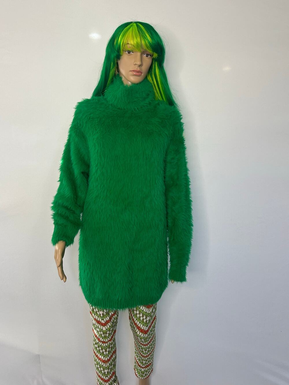 Forever 21 Green Shaggy Sweater Dress S Grinch Oscar Grouch Costume